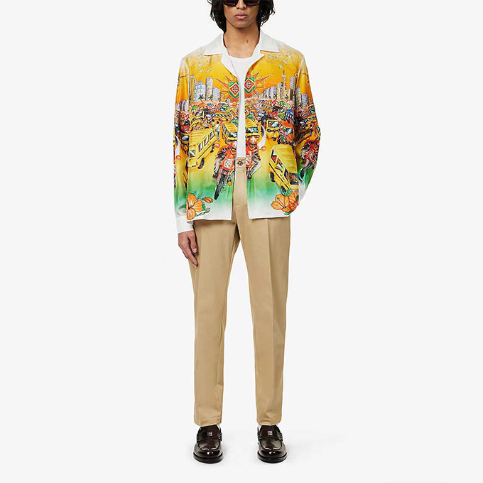 casablanca street motorcycle city print silk long sleeve shirt